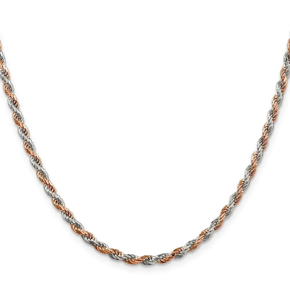 Sterling Silver And Rose Vermeil 2.5mm Diamond-cut Rope Chain Bracelet