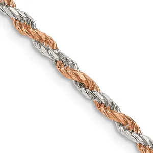 Sterling Silver And Rose Vermeil 2.5mm Diamond-cut Rope Chain Bracelet