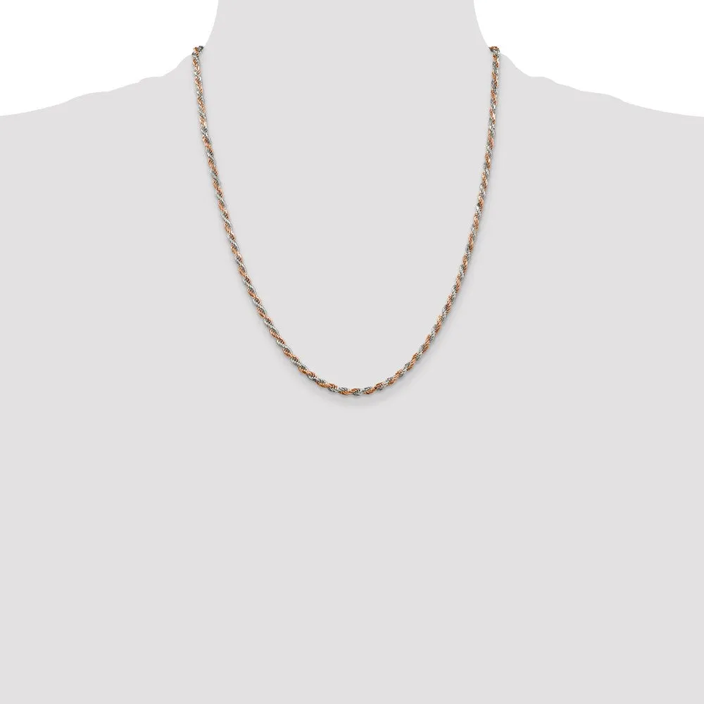 Sterling Silver And Rose Vermeil 2.5mm Diamond-cut Rope Chain Bracelet