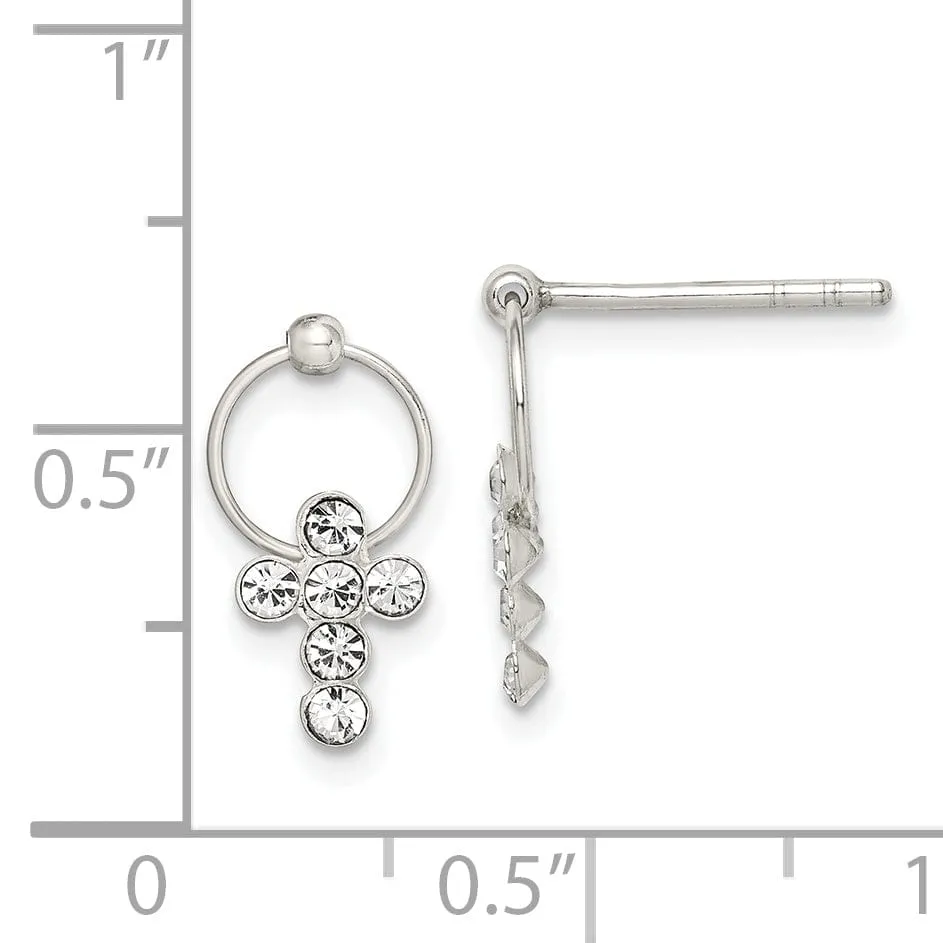 Sterling Silver C.Z Cross Mini Dangle Earrings