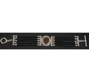 Sterling Silver Garnet and Beads Bracelet 7.5"