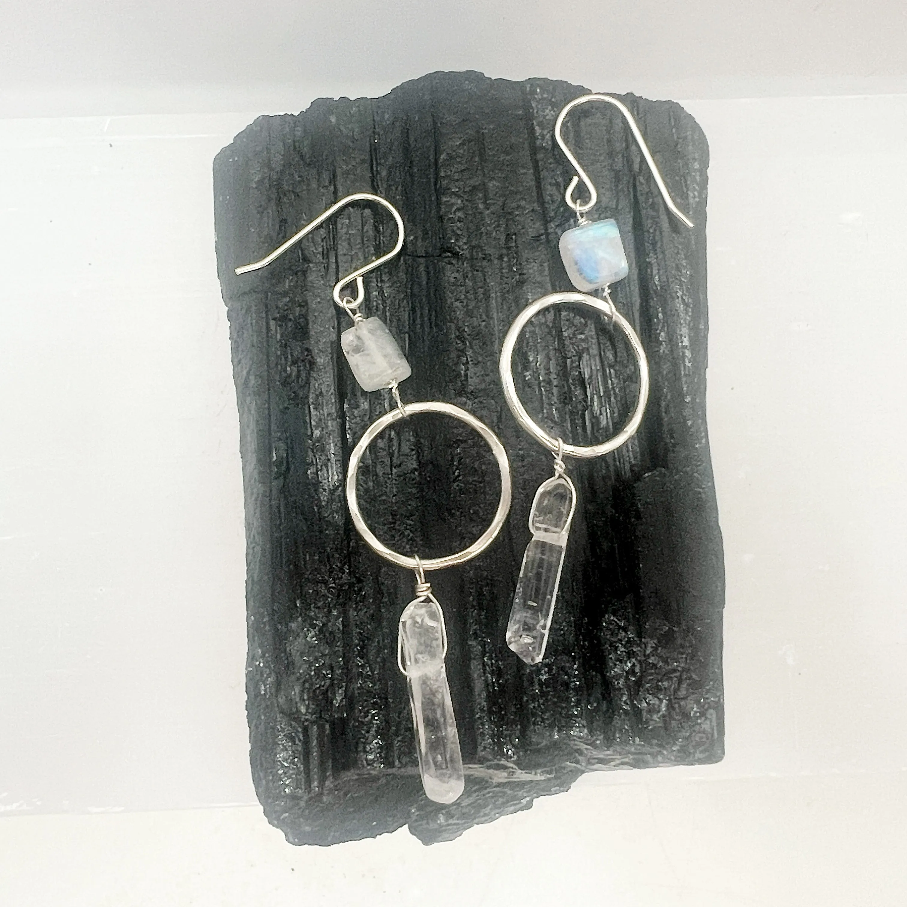 Sterling Silver Gemstone Earrings - Quartz and Moonstone