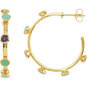 Sterling Silver Multi-Gemstone Hoop Earrings