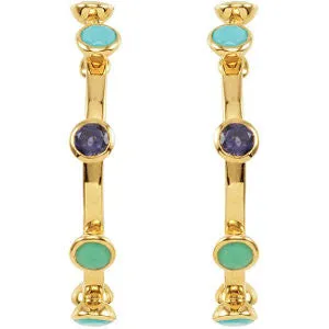 Sterling Silver Multi-Gemstone Hoop Earrings