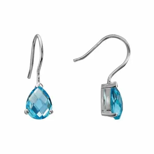 Sterling Silver Pear Shaped Blue Topaz Dangle Earrings
