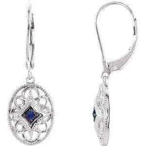 Sterling Silver Sapphire Lever Back Earrings