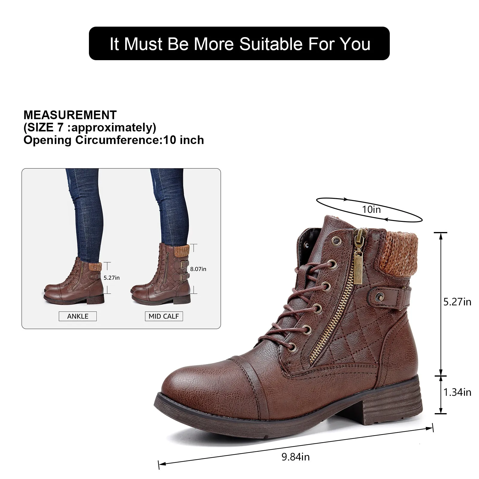 STQ Women's Combat Boots Lace up Ankle Booties