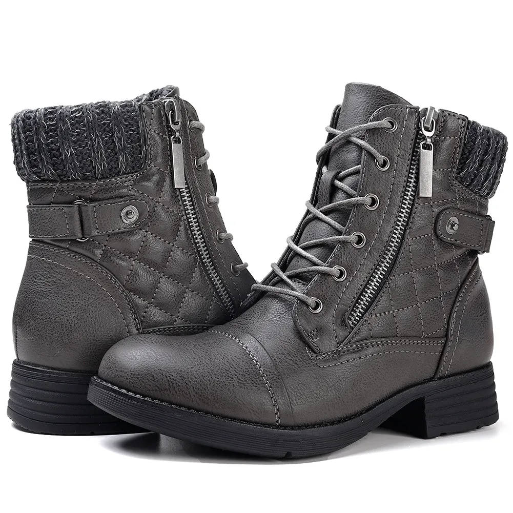 STQ Women's Combat Boots Lace up Ankle Booties