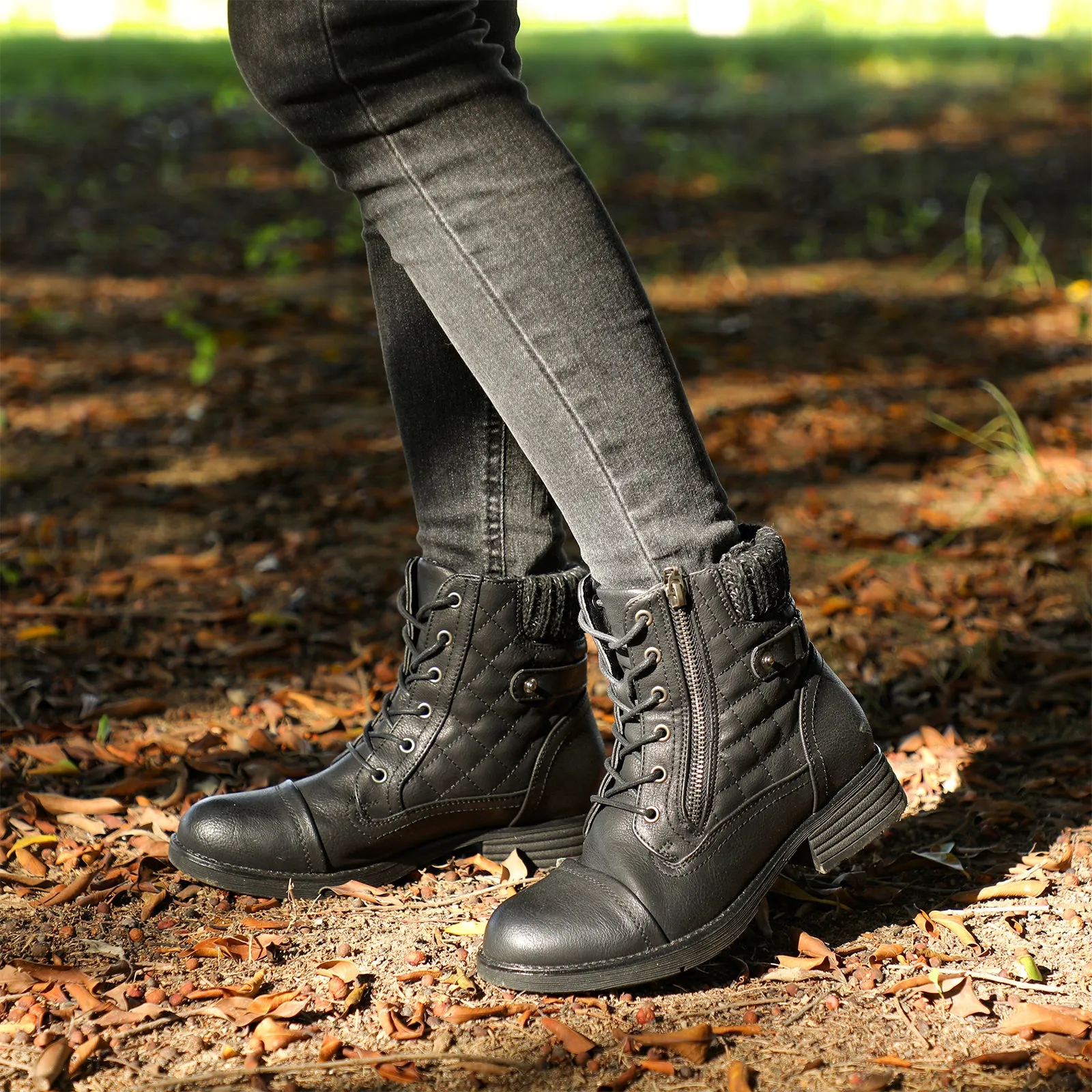 STQ Women's Combat Boots Lace up Ankle Booties