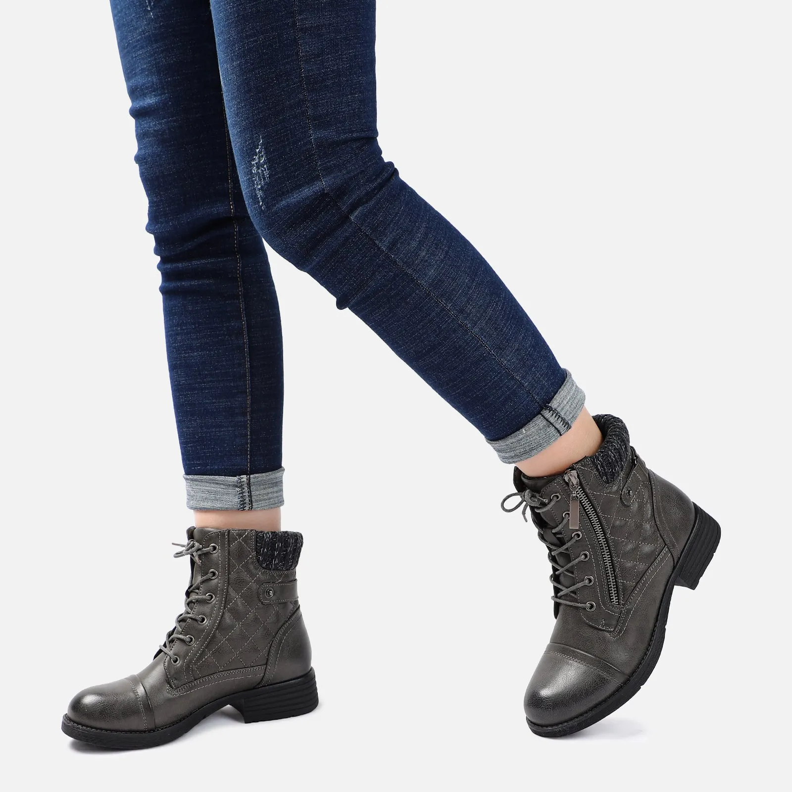 STQ Women's Combat Boots Lace up Ankle Booties