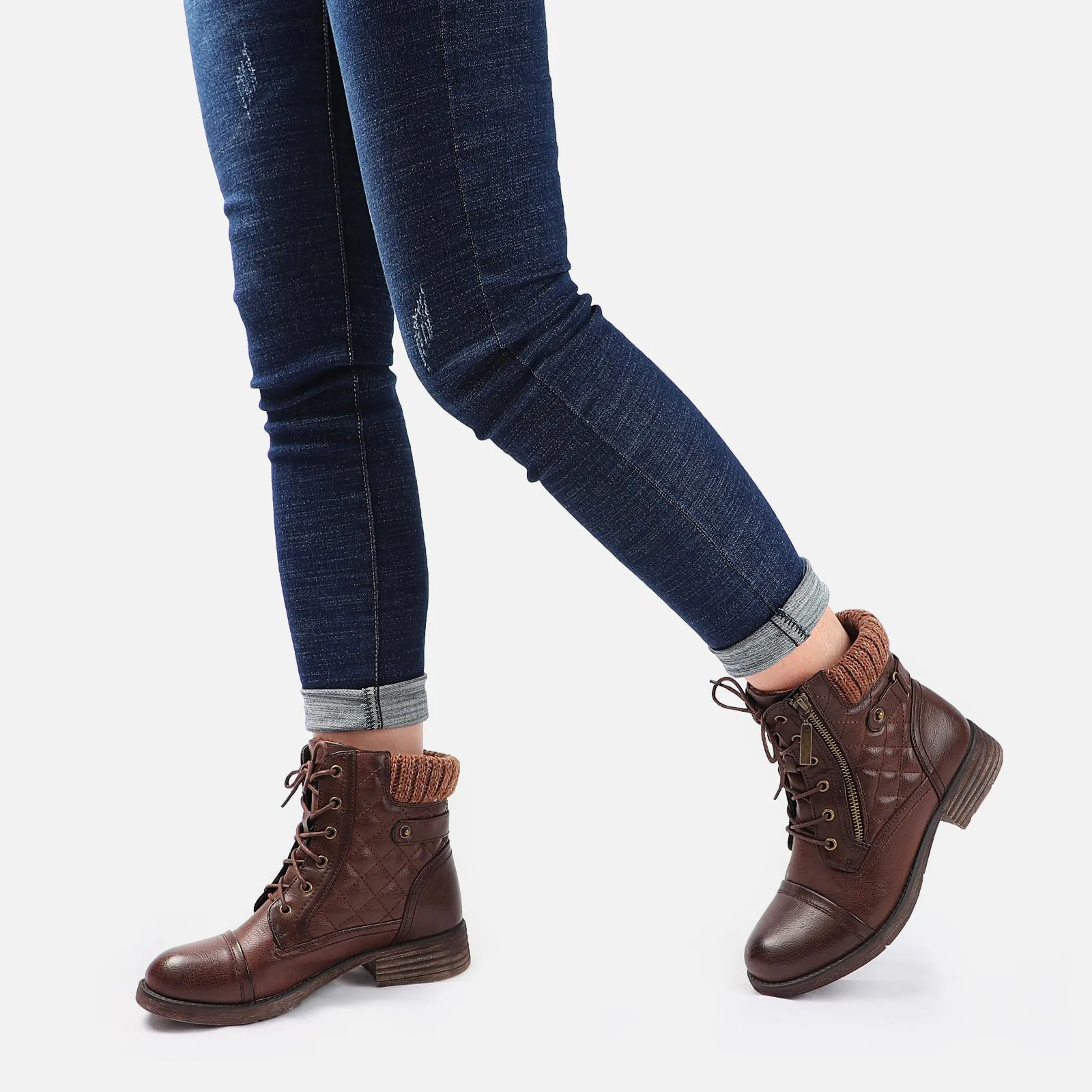STQ Women's Combat Boots Lace up Ankle Booties