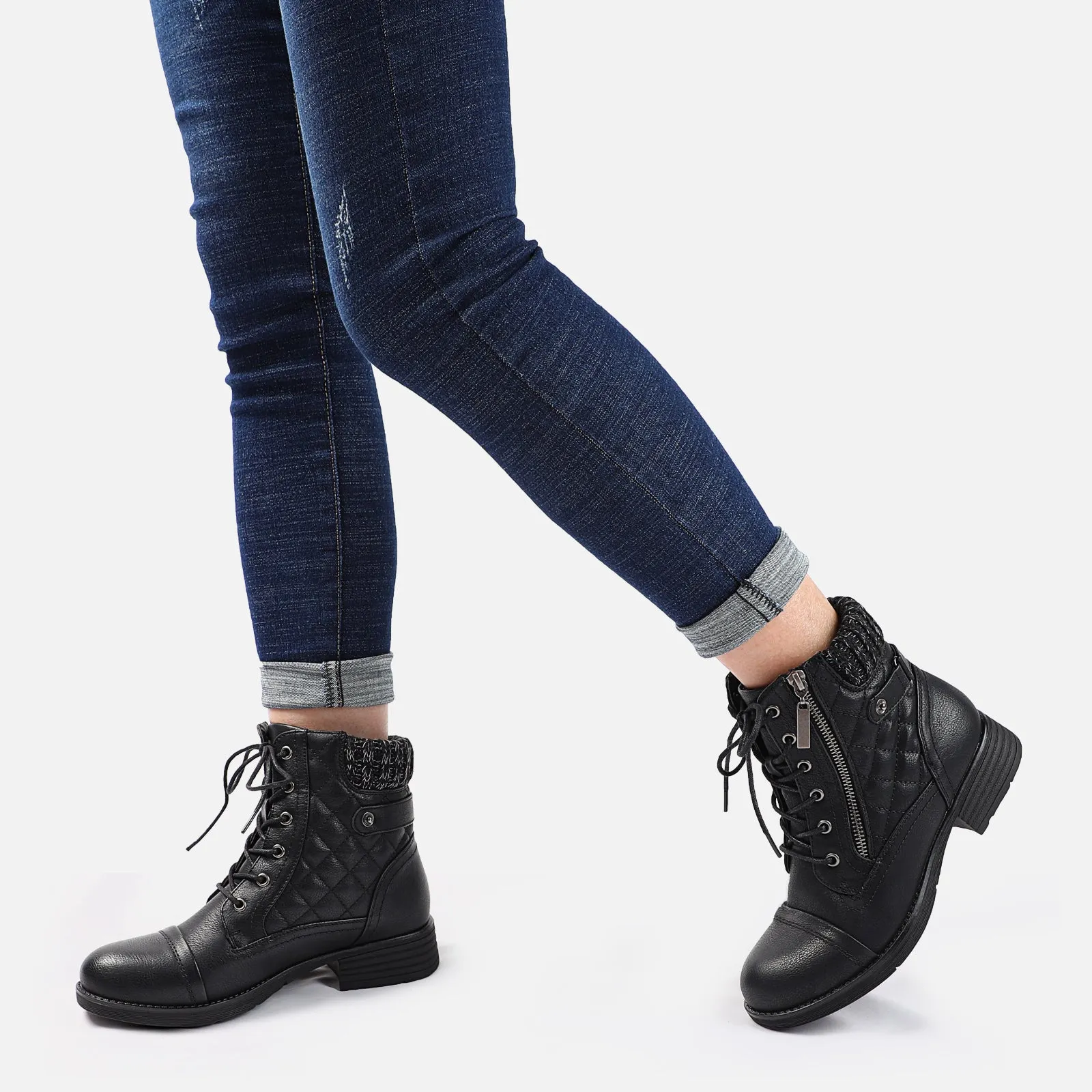 STQ Women's Combat Boots Lace up Ankle Booties