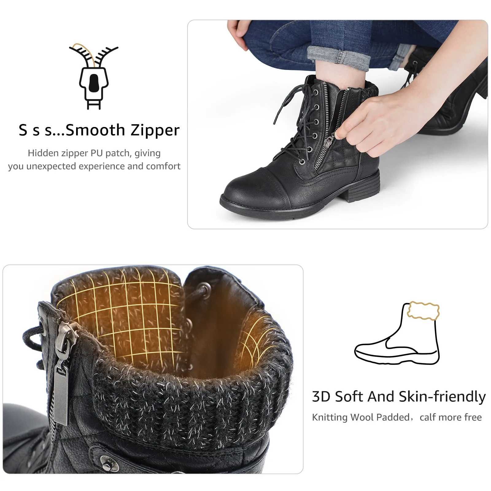 STQ Women's Combat Boots Lace up Ankle Booties