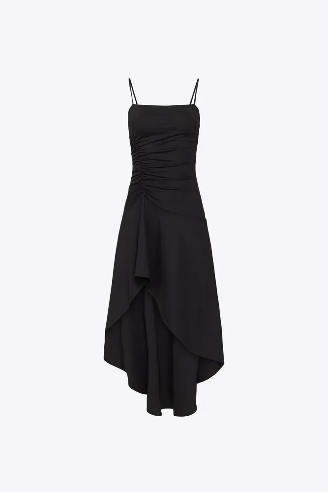 String Gathered High Low Dress - Black