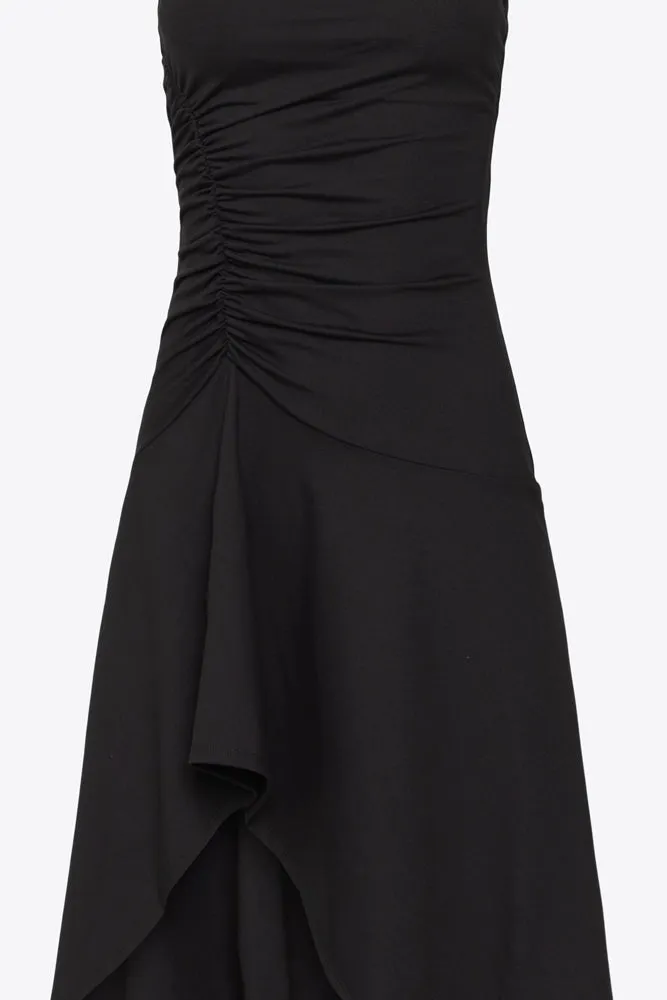 String Gathered High Low Dress - Black