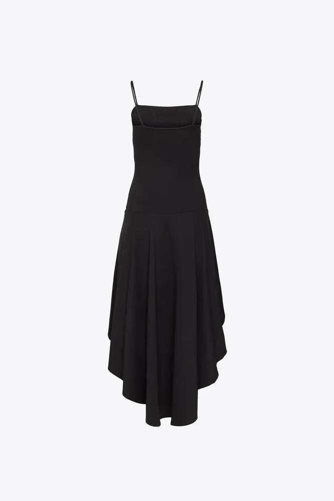 String Gathered High Low Dress - Black