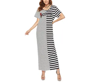 Striped Stitching Embroidered Dress