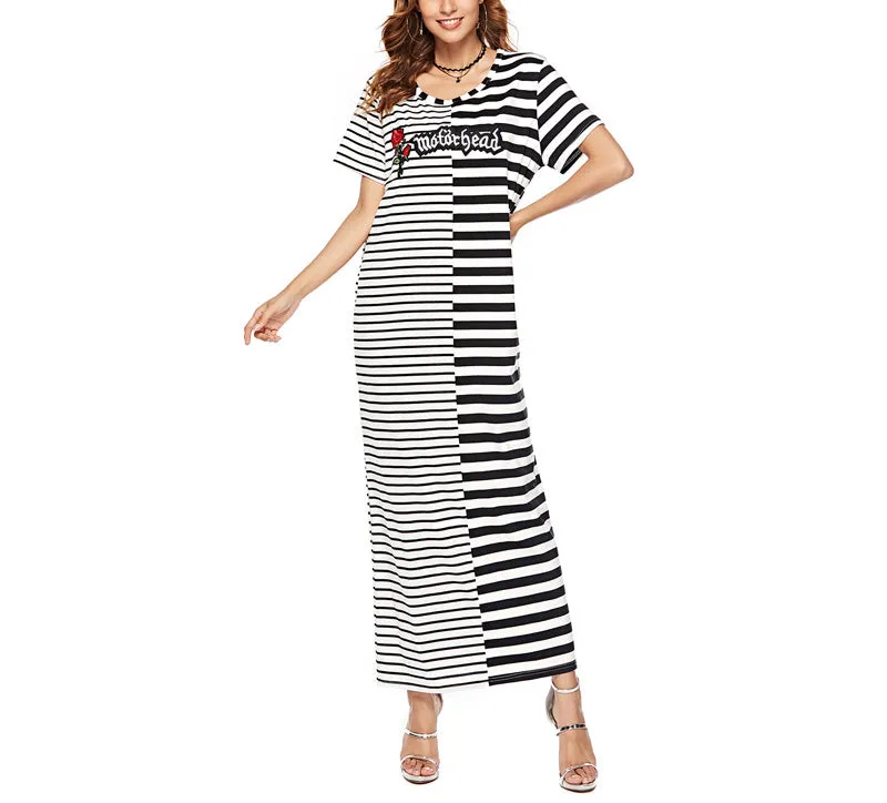 Striped Stitching Embroidered Dress