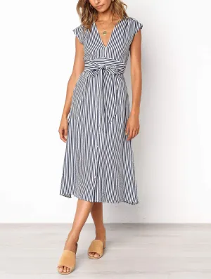 Striped Waist Tie Casual Dress