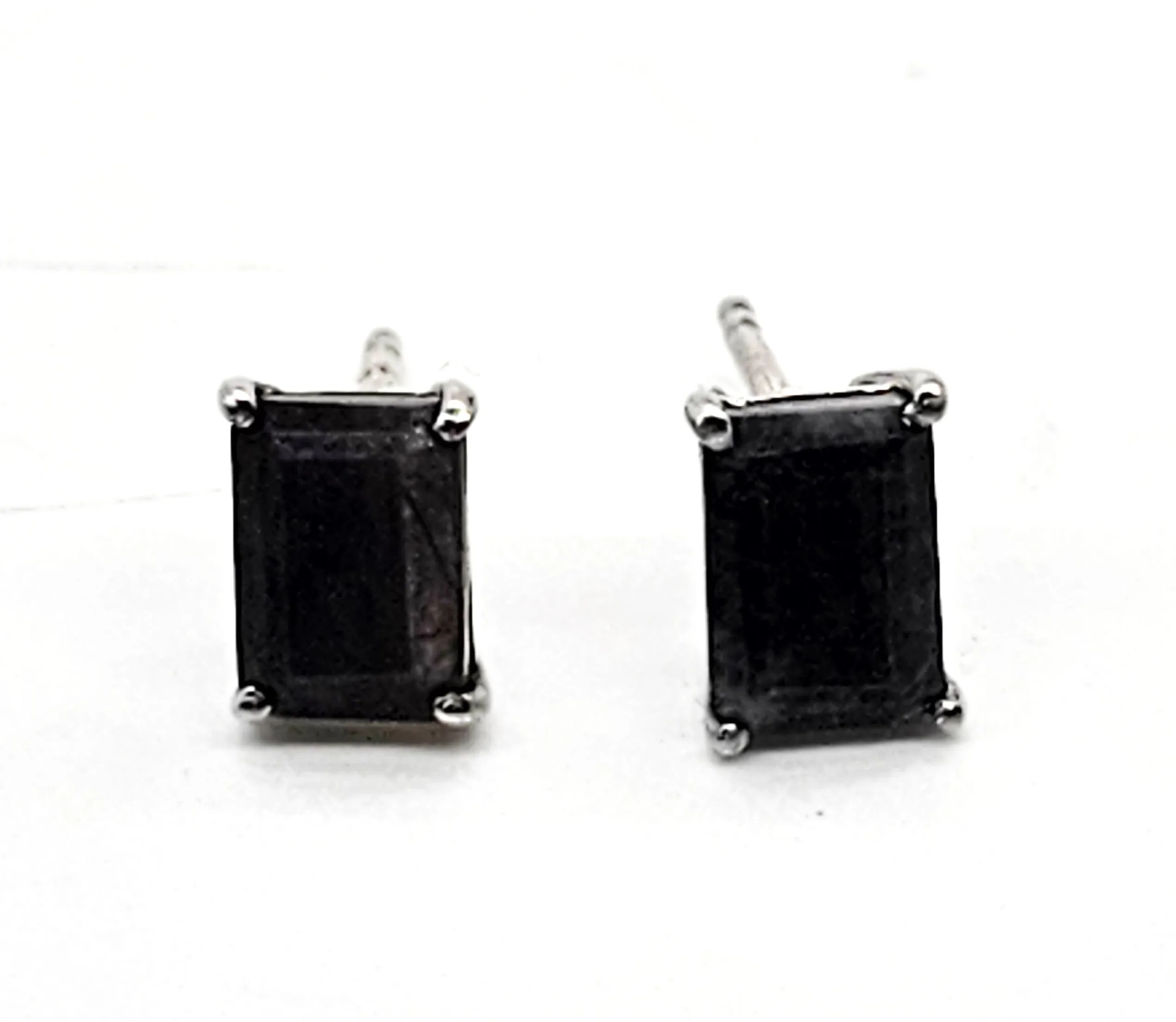 STS black sapphire emerald cut sterling silver stud earrings