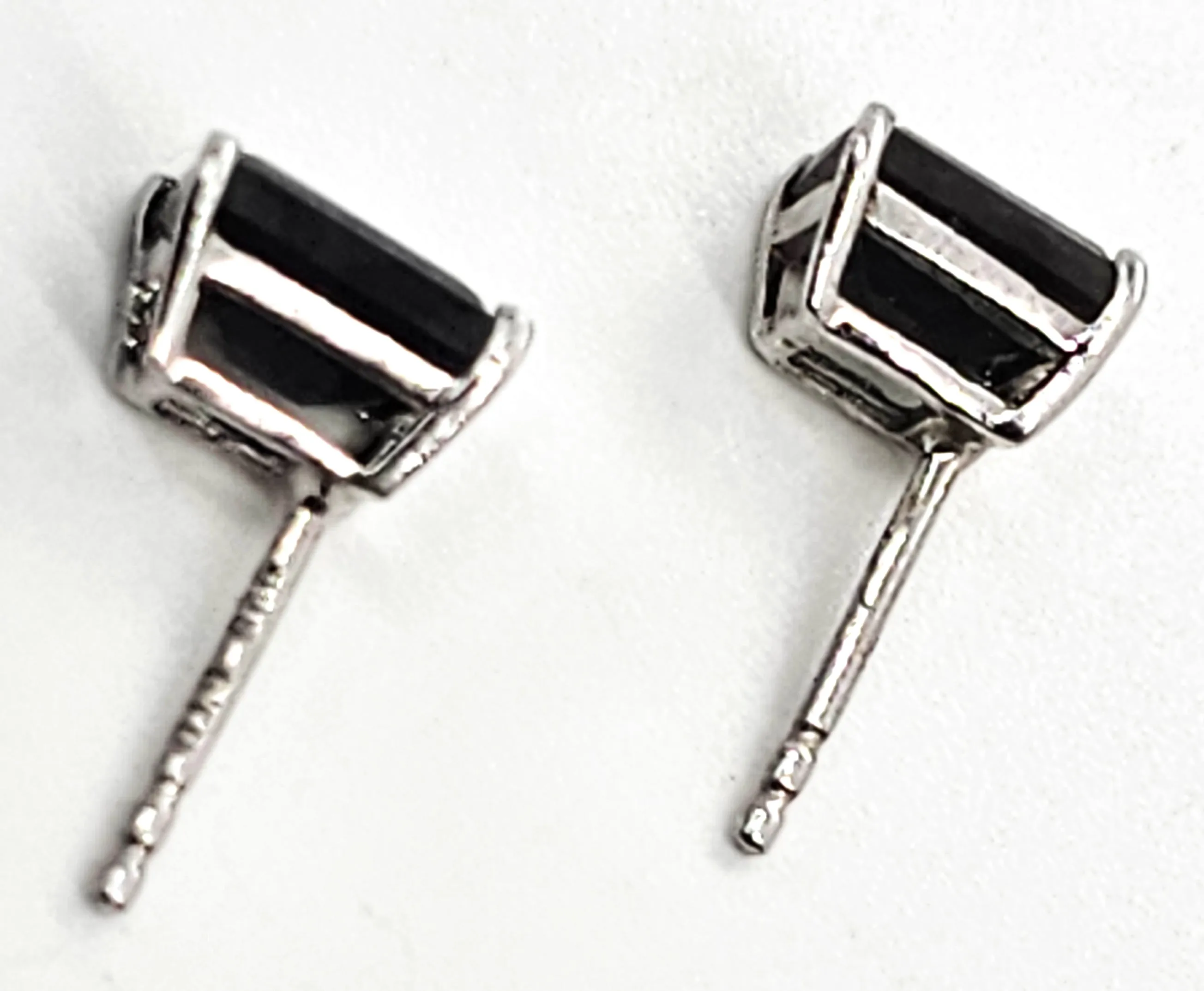 STS black sapphire emerald cut sterling silver stud earrings