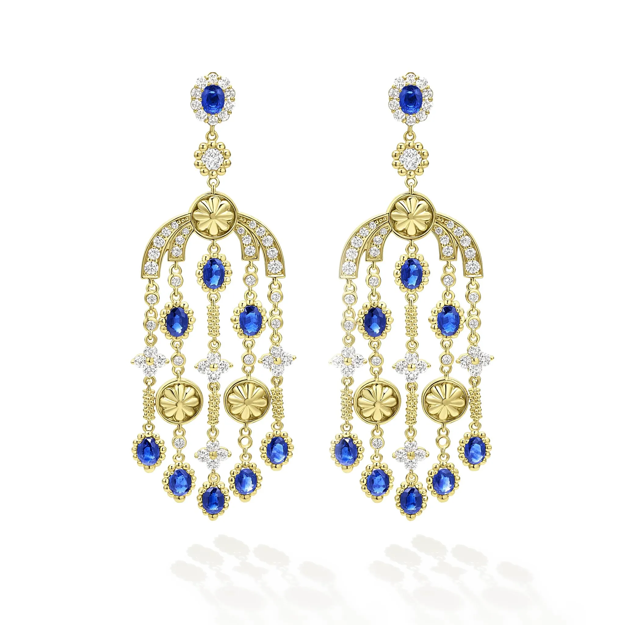 Studio 18K Gold Blue Sapphire and Diamond Chandelier Earrings