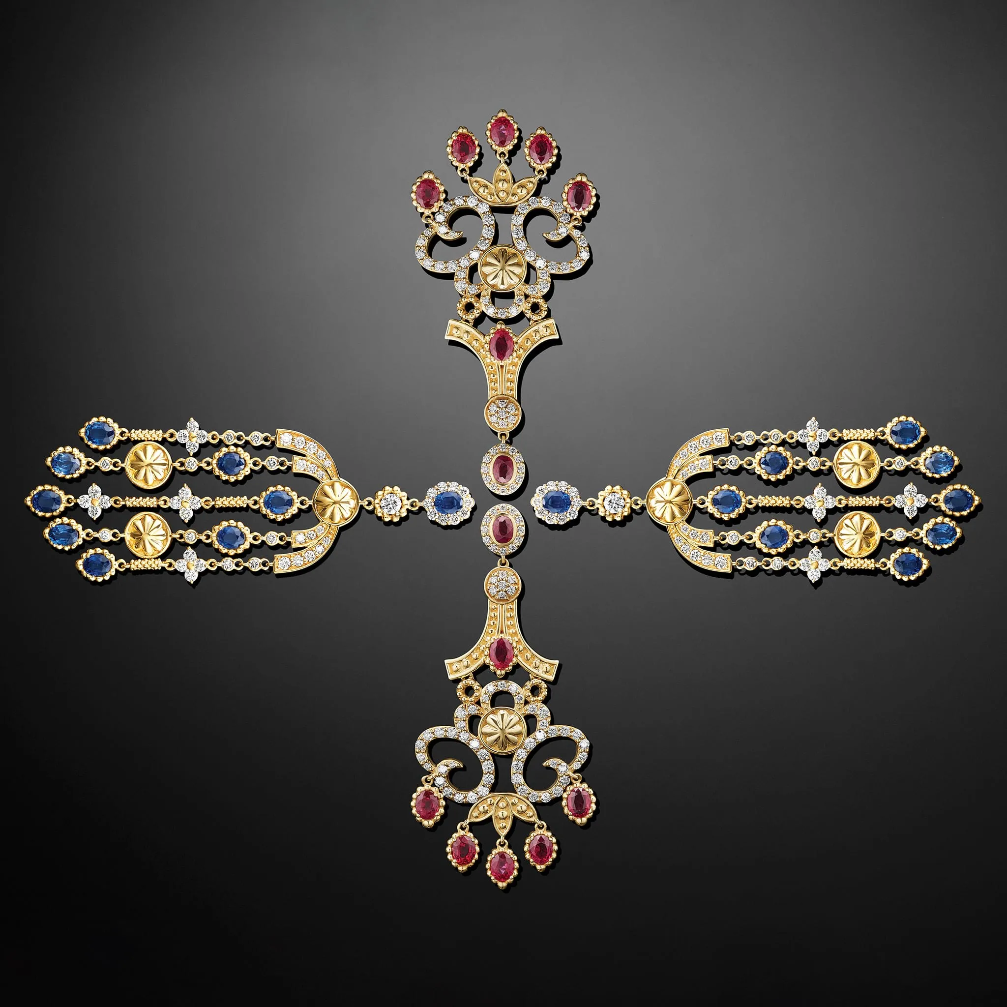 Studio 18K Gold Blue Sapphire and Diamond Chandelier Earrings
