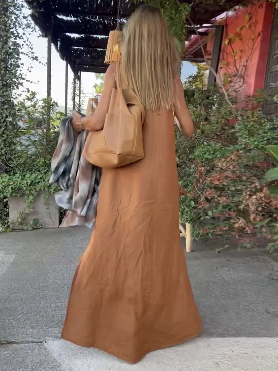 Stunncal Hanging Neck Slit Casual Vacation Dress