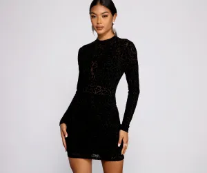 Sultry And Stylish Charming Flocked Mesh Mini Dress