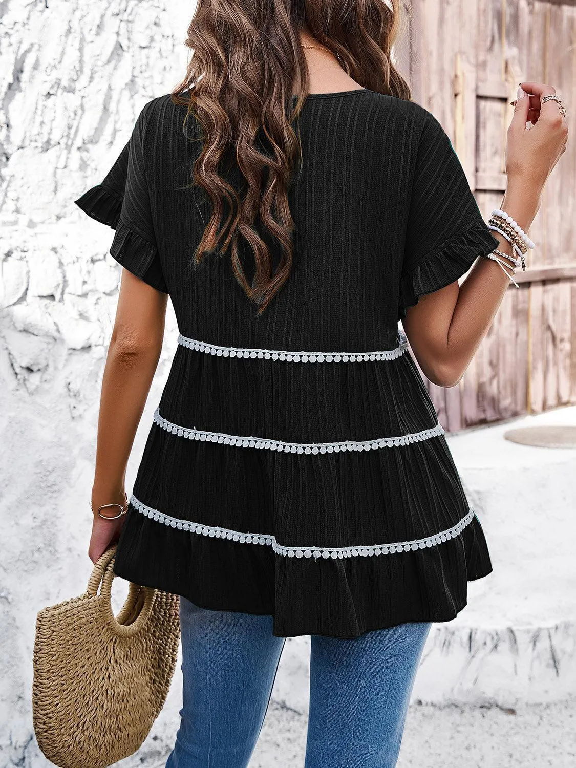 Summer Moments Tiered Short Sleeve Tunic Blouse