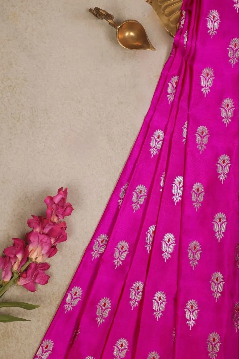 Sutra Handwoven Dupion Silk Gold Zari Fabric - Pink