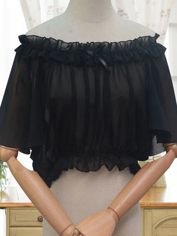 Sweet Lolita Blouse Ruffle Bow White Chiffon Lolita Top