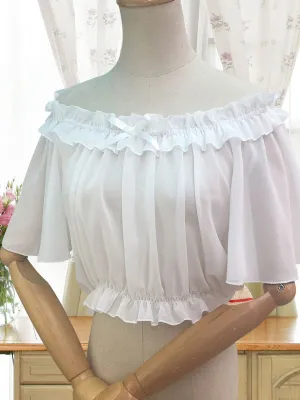 Sweet Lolita Blouse Ruffle Bow White Chiffon Lolita Top
