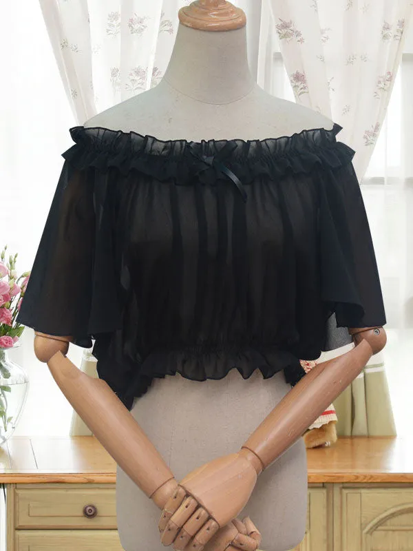 Sweet Lolita Blouse Ruffle Bow White Chiffon Lolita Top