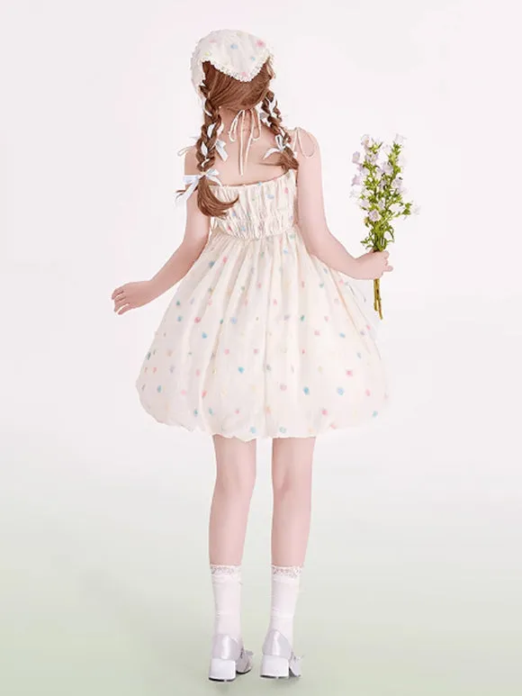 Sweet Lolita Dress Polka Dot Ruffled Straps Polyester Sleeveless Bows Jumper Lolita Dress