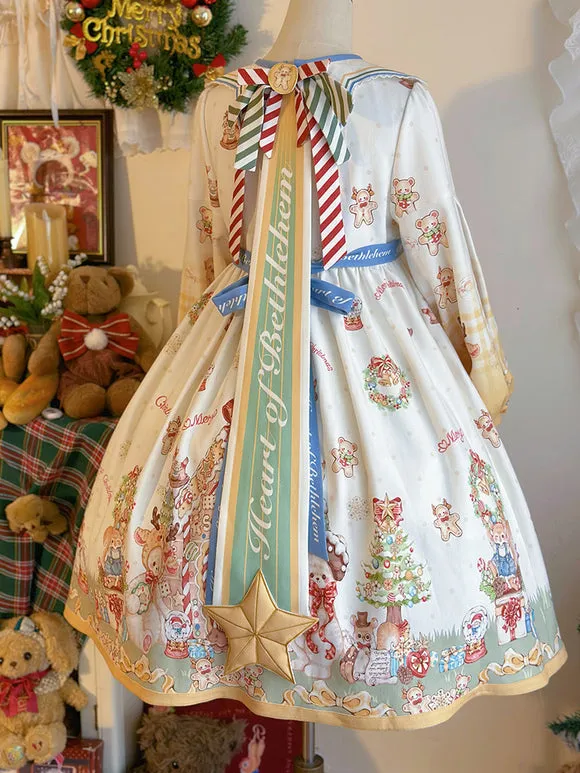 Sweet Lolita Dress Polyester Long Sleeves Bows Sweet Christmas Lolita Dress