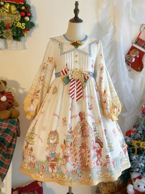 Sweet Lolita Dress Polyester Long Sleeves Bows Sweet Christmas Lolita Dress