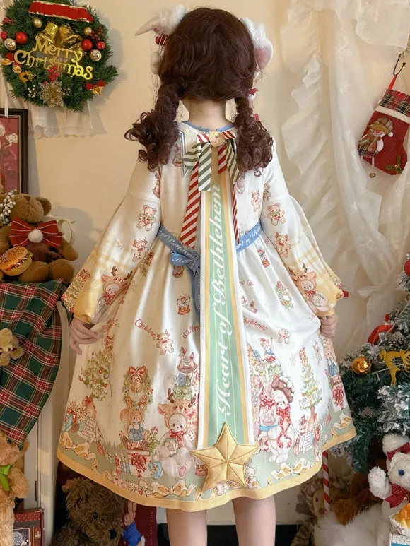 Sweet Lolita Dress Polyester Long Sleeves Bows Sweet Christmas Lolita Dress