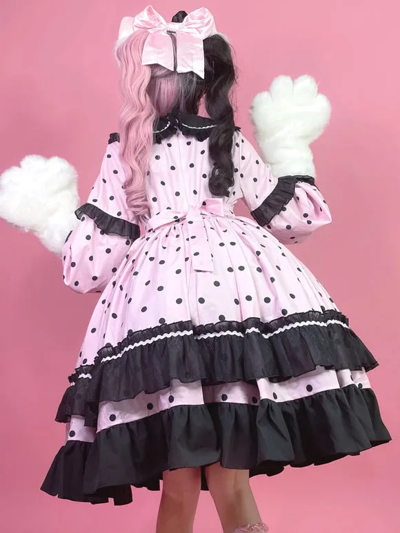 Sweet Lolita Dress Polyester Long Sleeves Ruffles Dress