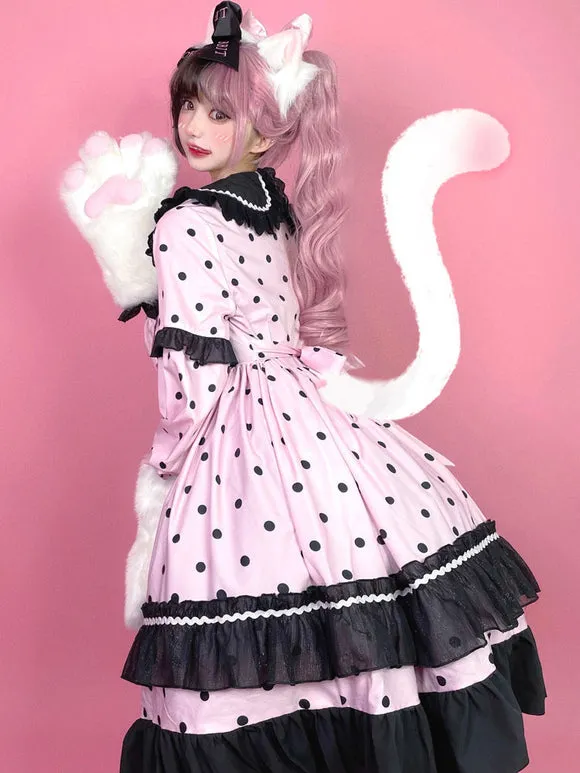 Sweet Lolita Dress Polyester Long Sleeves Ruffles Dress