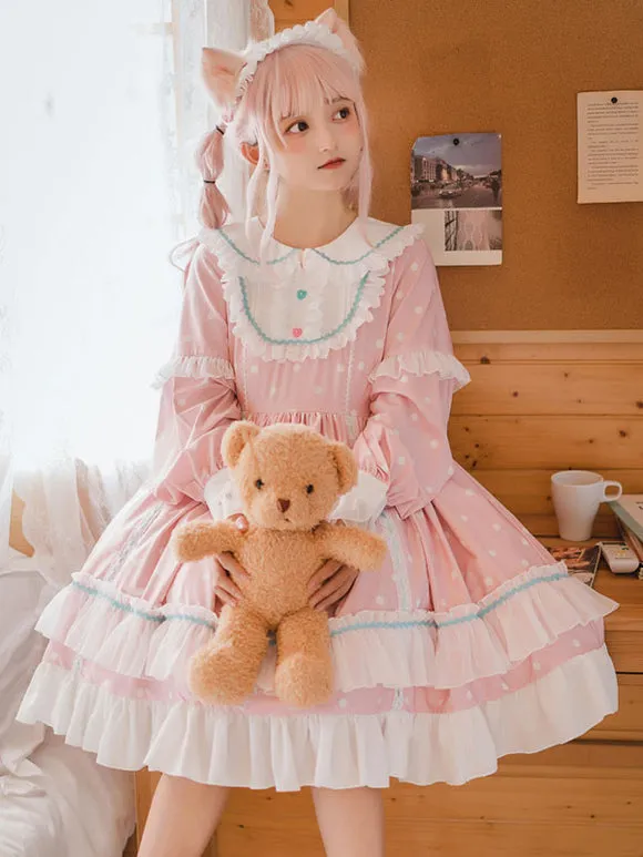 Sweet Lolita Dress Polyester Long Sleeves Ruffles Dress