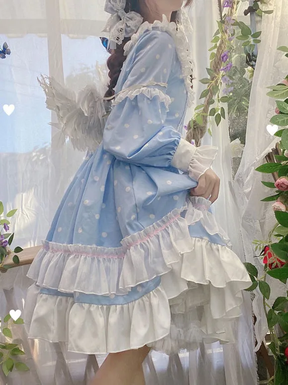 Sweet Lolita Dress Polyester Long Sleeves Ruffles Dress