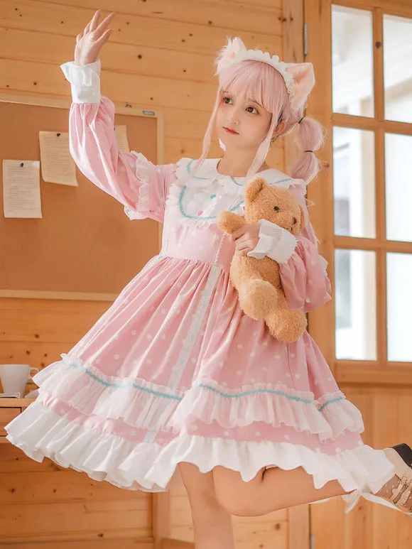Sweet Lolita Dress Polyester Long Sleeves Ruffles Dress