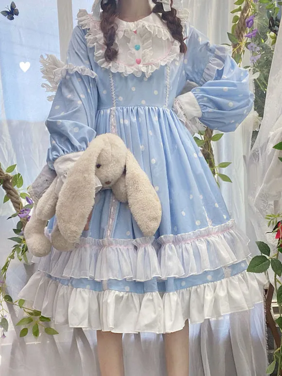 Sweet Lolita Dress Polyester Long Sleeves Ruffles Dress