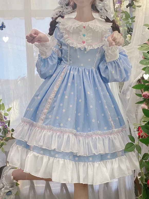 Sweet Lolita Dress Polyester Long Sleeves Ruffles Dress