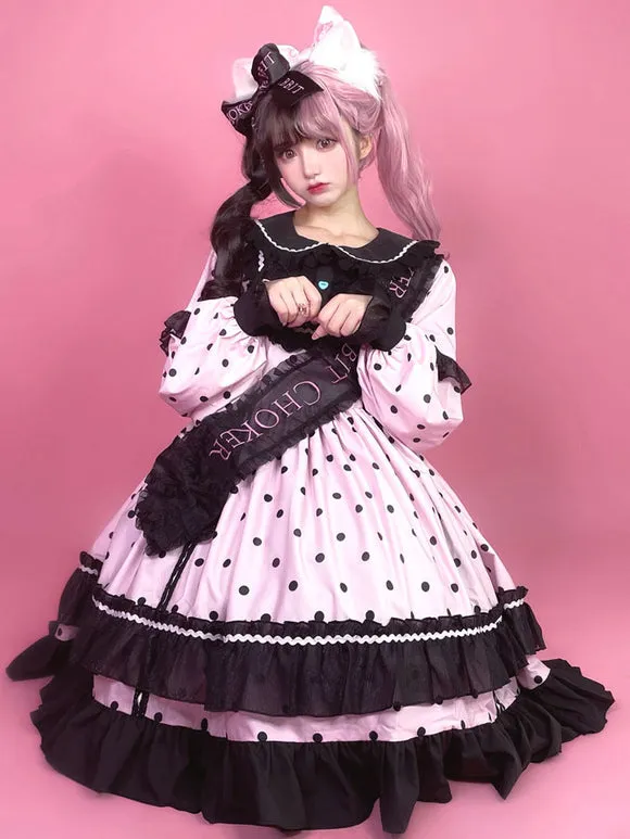 Sweet Lolita Dress Polyester Long Sleeves Ruffles Dress