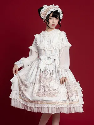 Sweet Lolita OP Dress White Long Sleeves Polyester Daily Casual Lolita One Piece Dresses