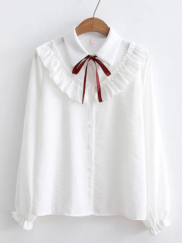 Sweet Lolita Shirt Ruffles Bows Long Sleeves Lolita Top