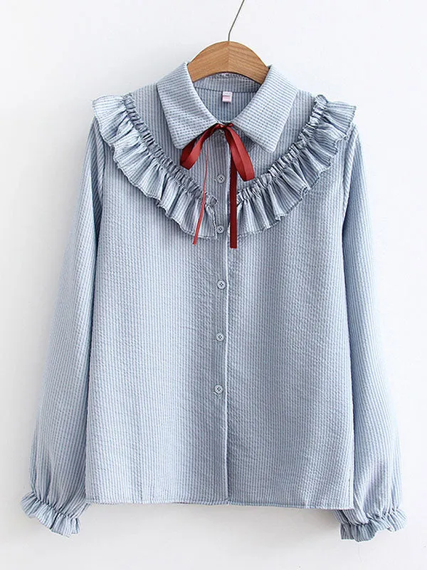 Sweet Lolita Shirt Ruffles Bows Long Sleeves Lolita Top