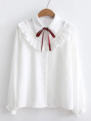 Sweet Lolita Shirt Ruffles Bows Long Sleeves Lolita Top